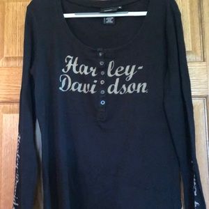 Harley-Davidson Women's Black Long-Sleeve Henley Top